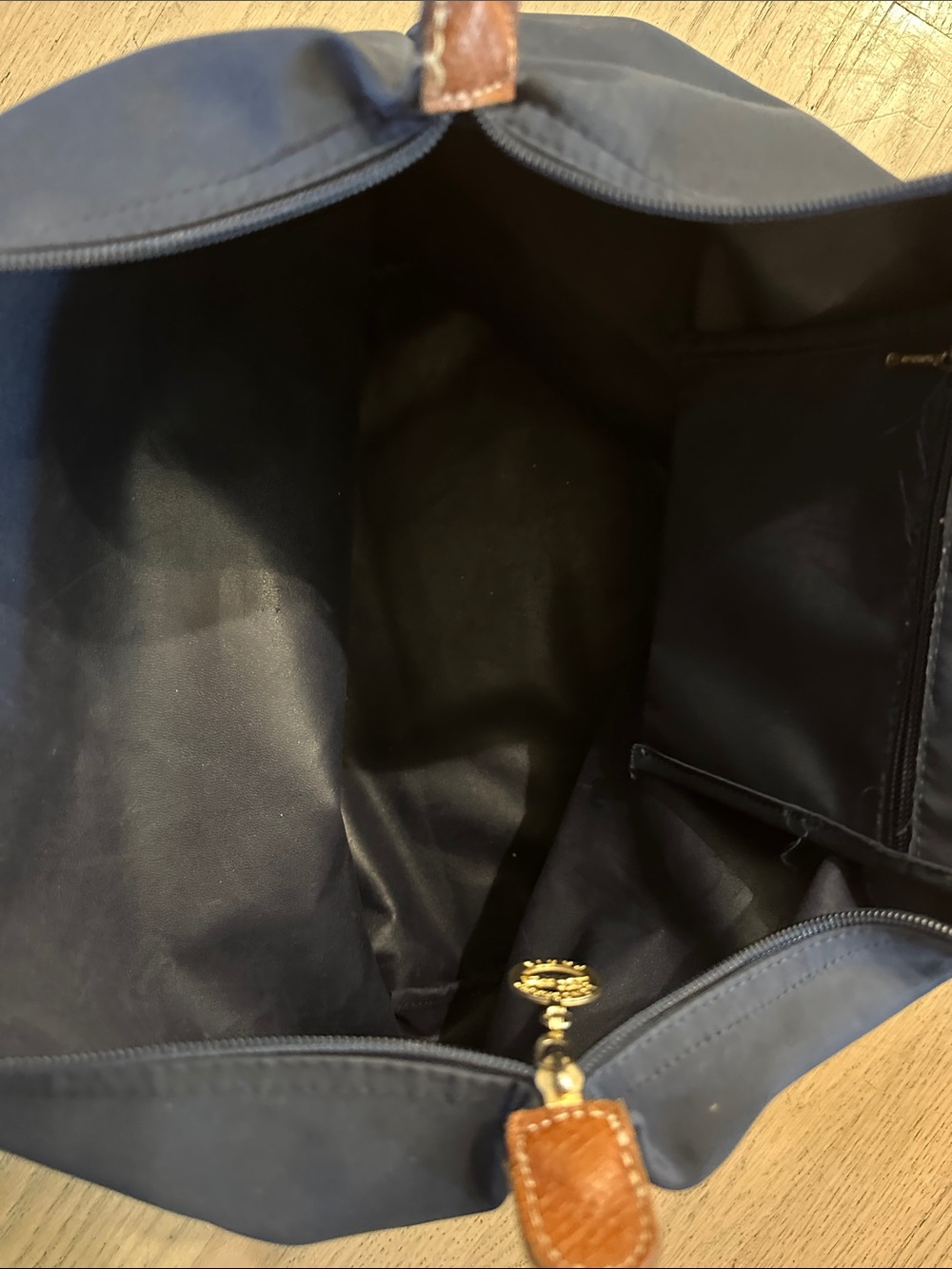 Longchamp Navy Nylon Tote with Brown Leather Trim - Picture 5 of 6
